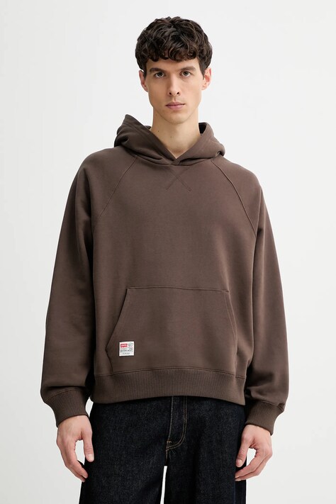 Bavlnená mikina Levi's hnedá farba, s kapucňou, s potlačou, 0034R