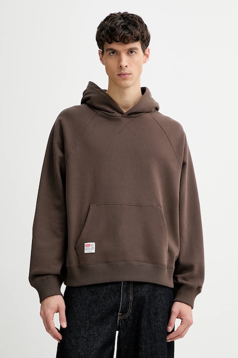 Bavlnená mikina Levi's hnedá farba, s kapucňou, s potlačou, 0034R
