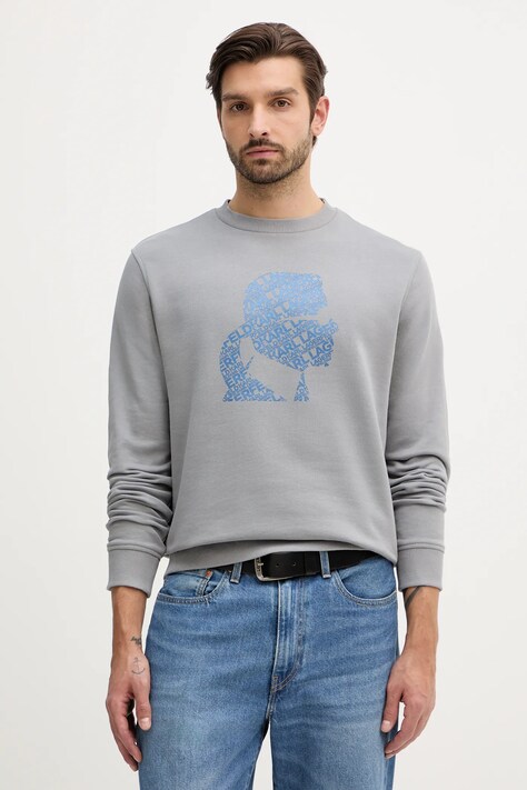 Karl Lagerfeld bluza bawełniana męska kolor szary z nadrukiem 554917.705405