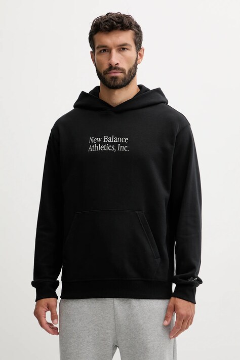 New Balance bluza bawełniana męska kolor czarny z kapturem gładka MT53925BK