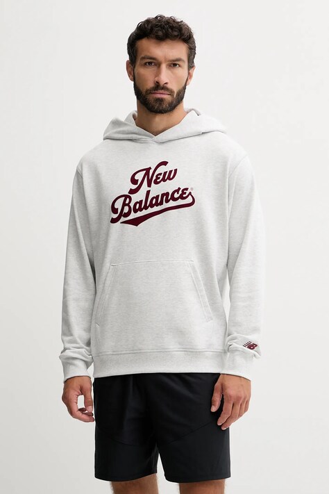 New Balance bluza bawełniana męska kolor szary z kapturem melanżowa MT53902AHH