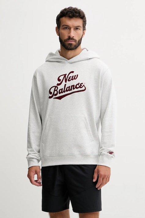 New Balance bluza bawełniana męska kolor szary z kapturem melanżowa MT53902AHH