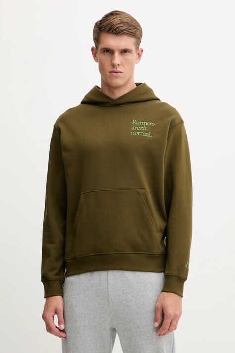 New Balance bluza bawełniana męska kolor zielony z kapturem z aplikacją MT53918WDL