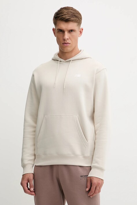 New Balance bluza męska kolor beżowy z kapturem gładka MT41511TWF