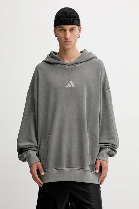 Bavlněná mikina adidas ALL SZN pánská, šedá barva, s kapucí, hladká, JN0617