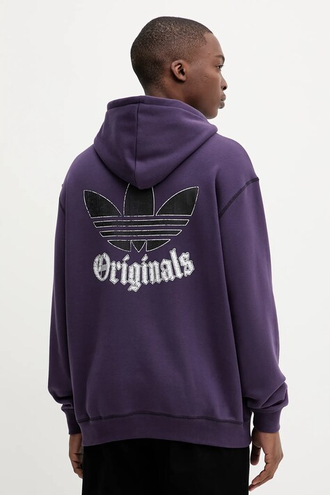 adidas Originals bluza bawełniana Grfx Hoodie męska kolor fioletowy z kapturem gładka JY2729