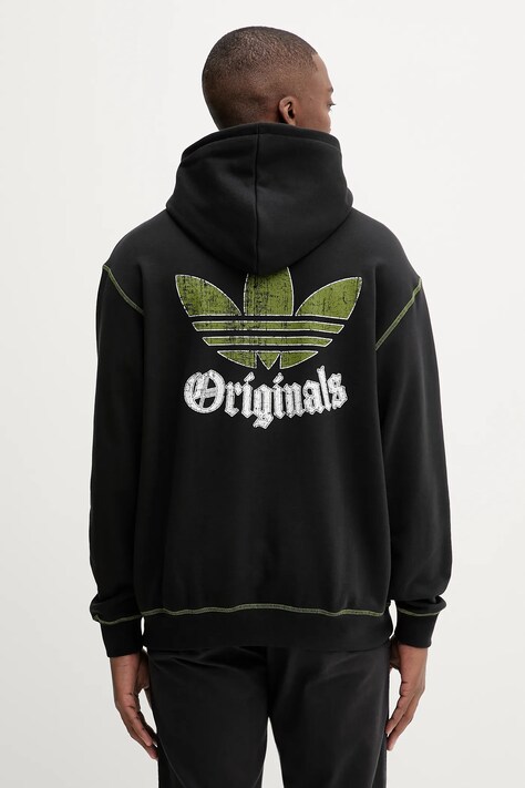 adidas Originals hanorac de bumbac Grfx Hoodie culoarea negru, cu glugă, uni, JY2730