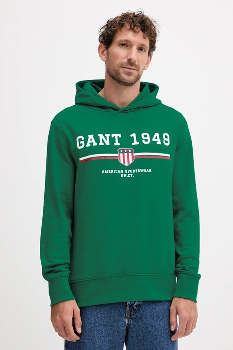 Gant bluza męska kolor zielony z kapturem z nadrukiem 2067042