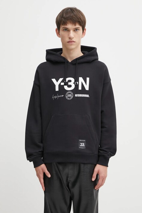 Бавовняна кофта Y-3 x Neighborhood Graphic колір чорний з капюшоном з принтом JW7004