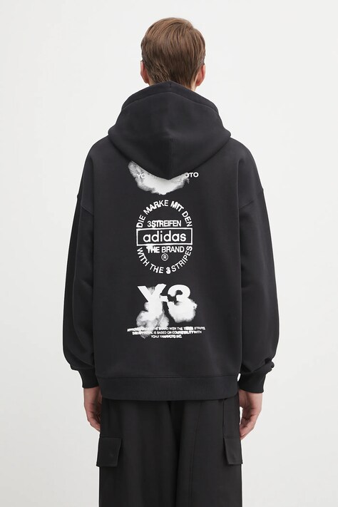 Y-3 bluza bawełniana Graphic męska kolor czarny z kapturem z nadrukiem JX4748