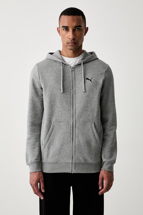 Puma μπλούζα με κουκούλα και κουμπιά ανδρική με βαμβάκι γκρί 682590