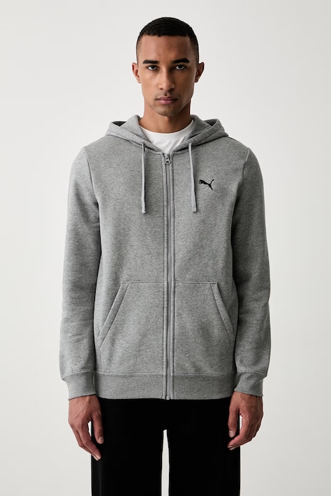 Puma μπλούζα με κουκούλα και κουμπιά ανδρική με βαμβάκι γκρί 682590