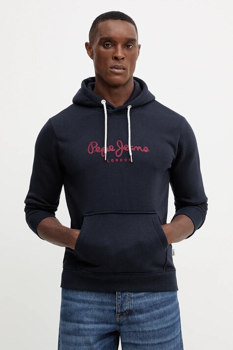 Pepe Jeans bluza męska kolor granatowy z kapturem z aplikacją PM5800009