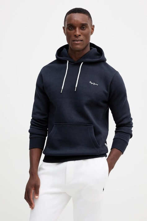 Mikina Pepe Jeans pánská, tmavomodrá barva, s kapucí, hladká, PM5800012