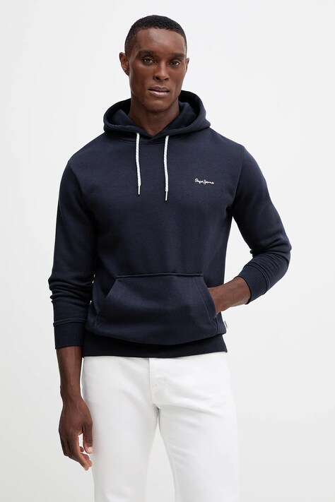 Mikina Pepe Jeans pánská, tmavomodrá barva, s kapucí, hladká, PM5800012