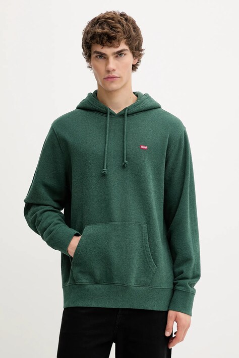 Levi's bluza bawełniana męska kolor zielony z kapturem gładka 34581