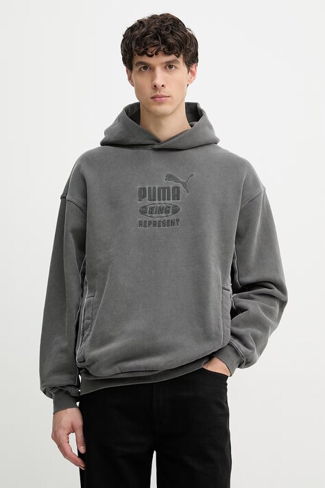 Puma pamut melegítőfelső PUMA x REPRESENT szürke, nyomott mintás, kapucnis, 632542