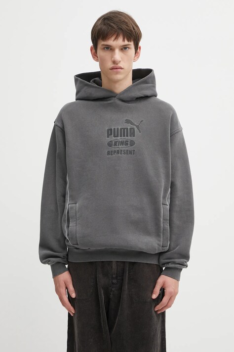 Puma x REPRESENT bluza bawełniana męska kolor szary z kapturem z aplikacją 632542