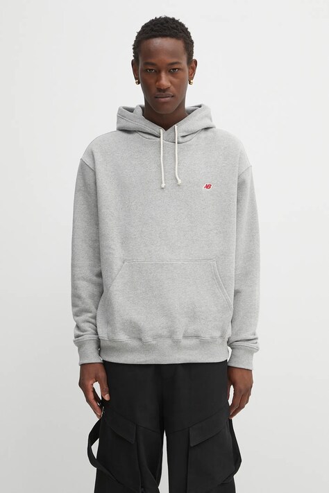 New Balance bluza MADE IN USA CORE HOODIE męska kolor szary z kapturem gładka MT43546AG