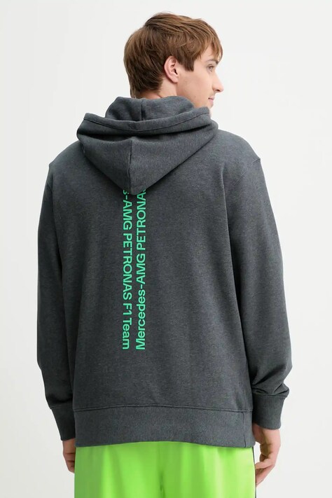 Pamučna dukserica adidas x Mercedes boja: siva, s kapuljačom, s tiskom, JX8778