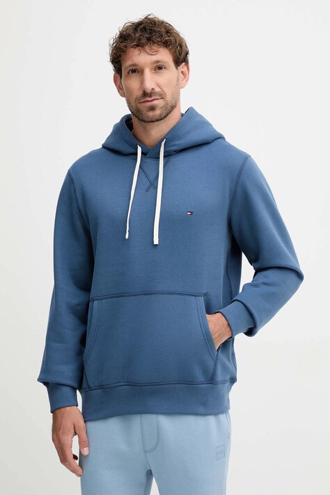 Mikina Tommy Hilfiger modrá farba, s kapucňou, jednofarebná, MW0MW39997
