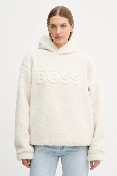 BOSS bluza męska kolor beżowy z kapturem gładka 50550698