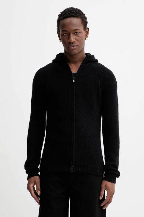 Heliot Emil cardigan din amestec de lână culoarea negru, AW25_M_07_085_BLK01