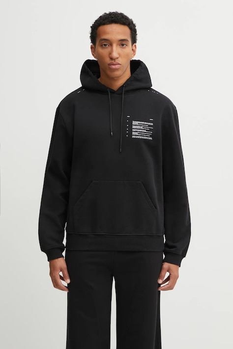 Heliot Emil bluza bawełniana męska kolor czarny z kapturem z nadrukiem AW25_M_08_087_BLK01