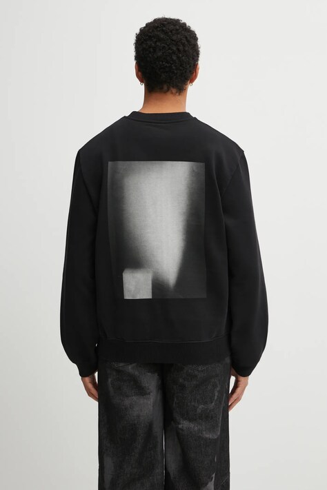 Памучен суичър Heliot Emil мъжки в черно с принт AW25_M_08_086_BLK01