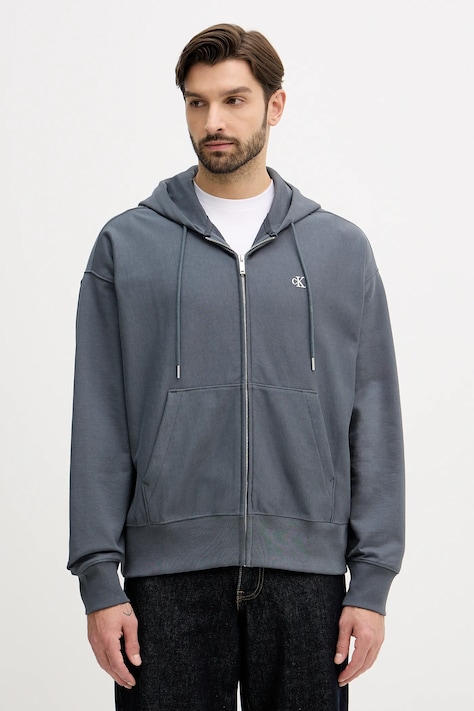 Calvin Klein Jeans bluza męska kolor szary z kapturem gładka LV04RD232G