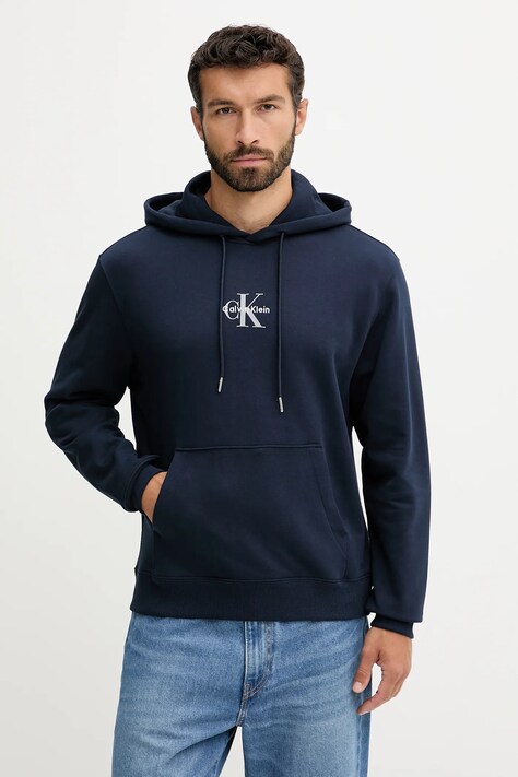 Pamučna dukserica Calvin Klein Jeans boja: tamno plava, s kapuljačom, s tiskom, LV04RD243G
