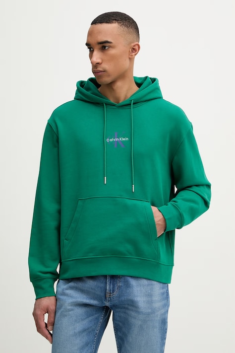 Calvin Klein Jeans bluza z kapturem męska bawełniana zielona LV04RD243G