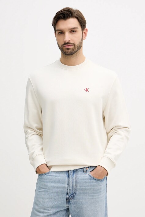 Calvin Klein Jeans hanorac de bumbac culoarea verde, uni, LV04RC296G