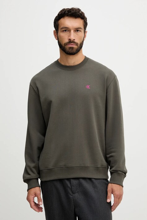 Bavlněná mikina Calvin Klein Jeans pánská, zelená barva, hladká, LV04RC296G