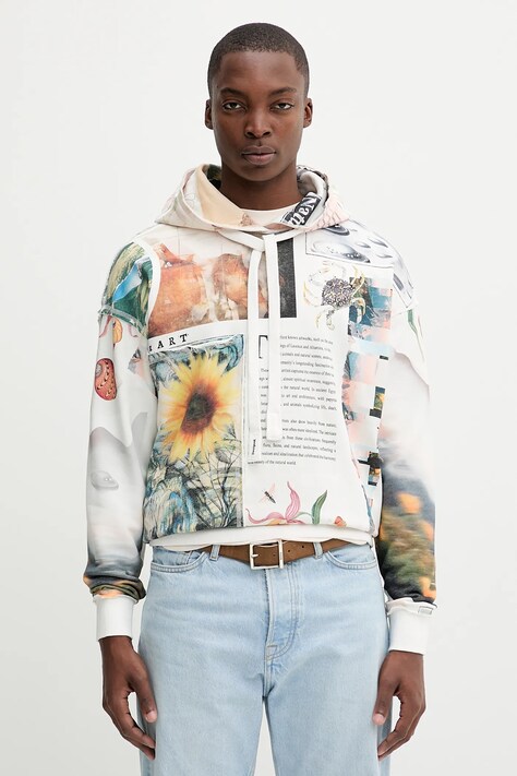 Desigual bluza BRADFORD męska kolor beżowy z kapturem wzorzysta 25WMSK11