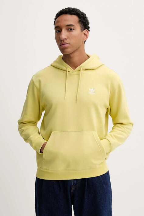 adidas Originals bluza Essentials męska kolor żółty z kapturem z aplikacją HY2078