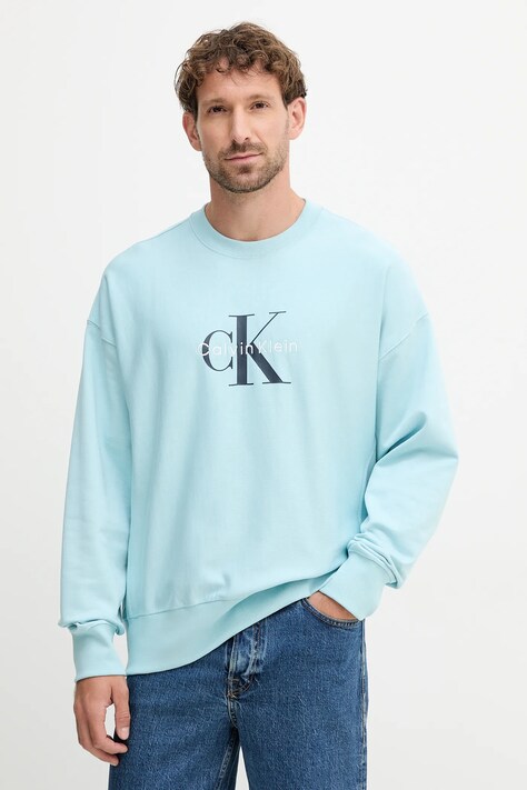 Calvin Klein Jeans bluză culoarea turcoaz, cu imprimeu, LV04RD234G