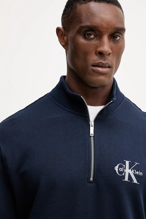 Bavlněná mikina Calvin Klein Jeans pánská, tmavomodrá barva, s aplikací, LV04RD244G