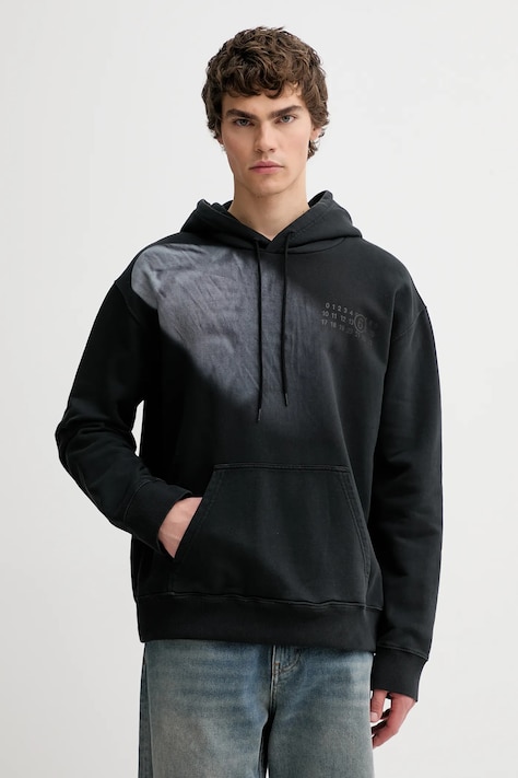 Детски памучен суичър MM6 Maison Margiela мъжки в черно с качулка с принт SH2GU0024.M25024.899
