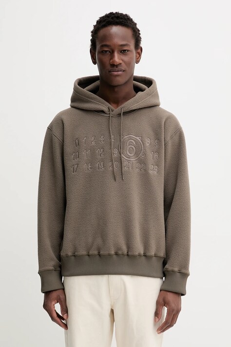 MM6 Maison Margiela bluza polarowa męska kolor brązowy z kapturem z aplikacją SH0GU0028.M20126.809