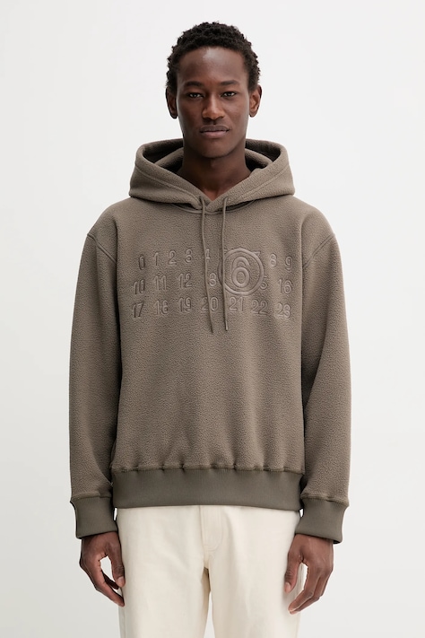 Dukserica od flisa MM6 Maison Margiela boja: smeđa, s kapuljačom, s aplikacijom, SH0GU0028.M20126.809