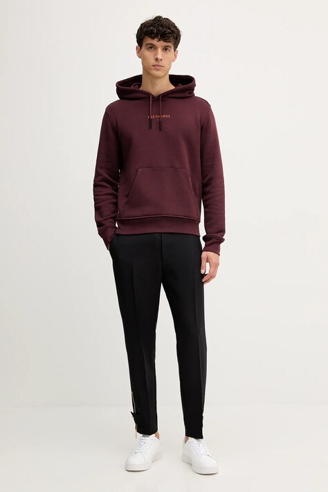 Trussardi hanorac de bumbac culoarea bordo, cu glugă, cu imprimeu, G8108000056N