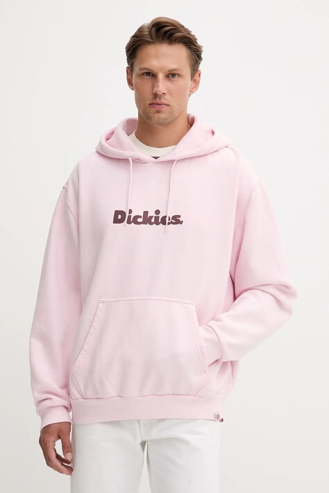 Dickies bluza męska kolor różowy z kapturem z nadrukiem DK0A87NP