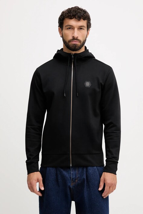BOSS Green bluza męska kolor czarny z kapturem gładka 50545581