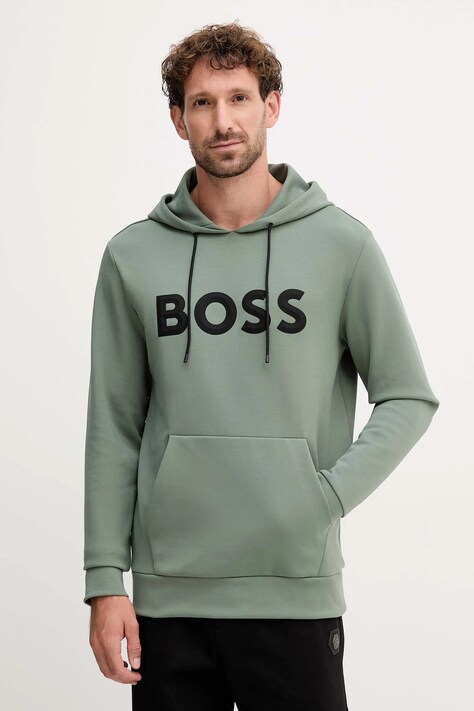 Кофта BOSS Green колір зелений з капюшоном з принтом 50551457
