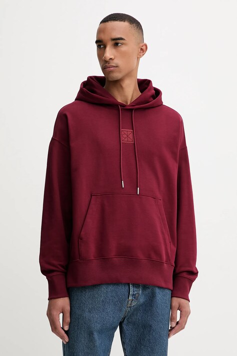 Mikina Calvin Klein pánská, vínová barva, s kapucí, s aplikací, LV14LD225G