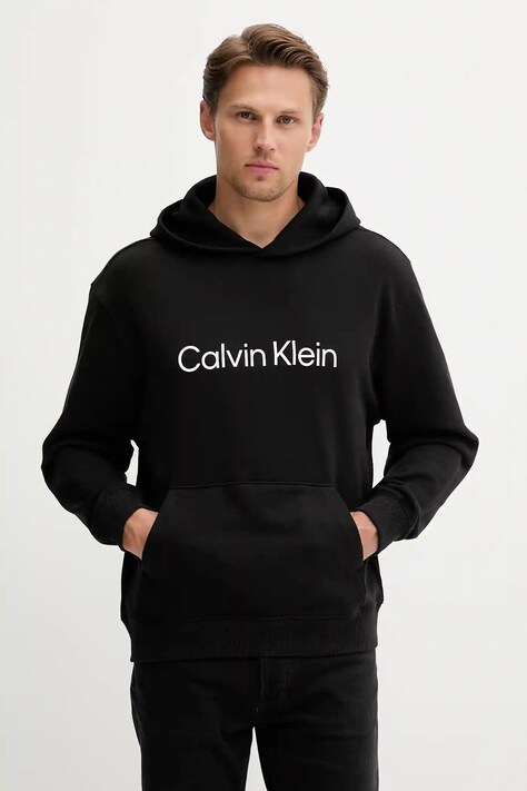 Хлопковая кофта Calvin Klein цвет чёрный с капюшоном с принтом LV14LD231G