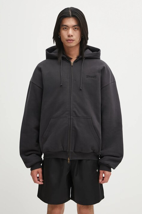 Mikina VETEMENTS Puffed Oversized Zip-Up pánská, černá barva, s kapucí, hladká, UH76ZU860B