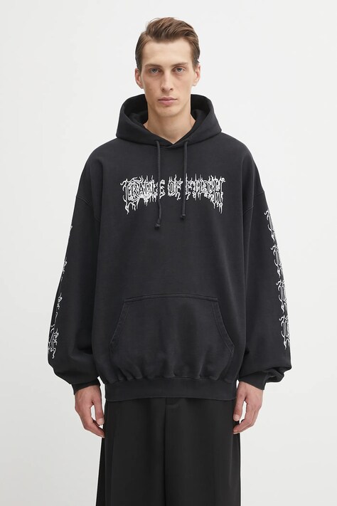 VETEMENTS bluza bawełniana Cof Logo Oversized męska kolor czarny z kapturem z nadrukiem UCF76HD100B