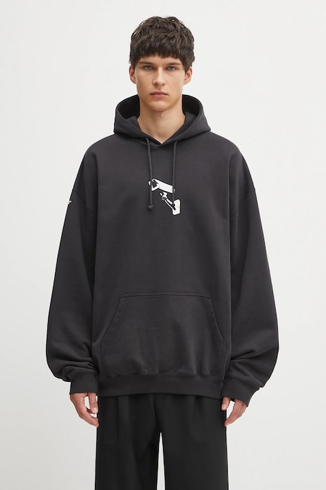 Mikina VETEMENTS Cctv Oversized pánská, černá barva, s kapucí, s potiskem, UH76HD440B